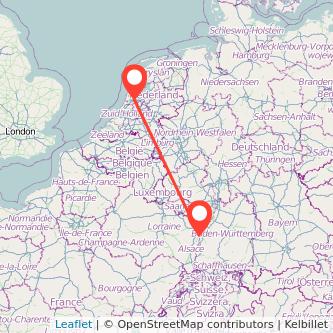 Mapa del viaje Estrasburgo Amsterdam en tren