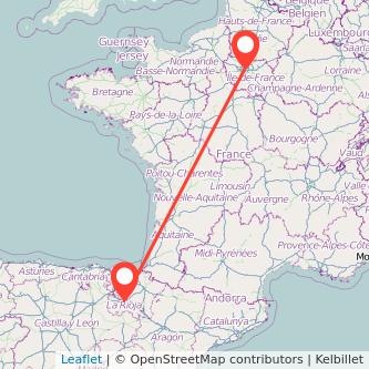 Mapa del viaje París Logroño en bus