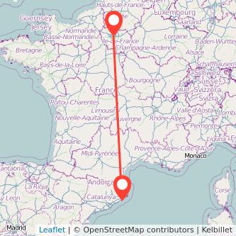 Mapa del viaje París Lloret de Mar en bus