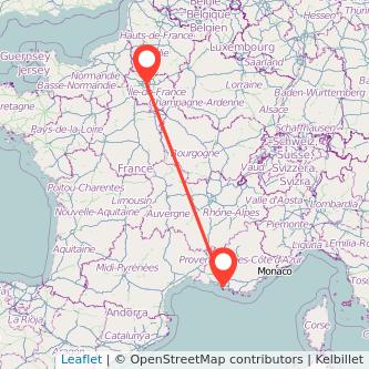 Mapa del viaje París Marseille en tren
