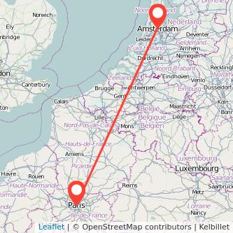 Mapa del viaje París Amsterdam en tren