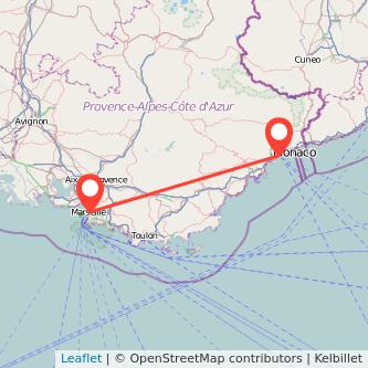 Mapa del viaje Niza Marseille en bus