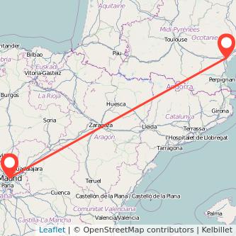 Mapa del viaje Narbonne Madrid en tren