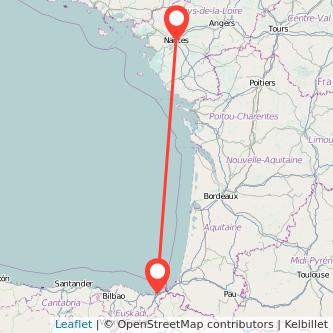 Mapa del viaje Nantes San Sebastián en bus