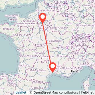 Mapa del viaje Montpellier París en bus