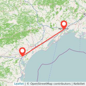Mapa del viaje Montpellier Narbonne en tren