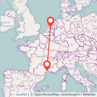 Mapa del viaje Montpellier Amsterdam en tren