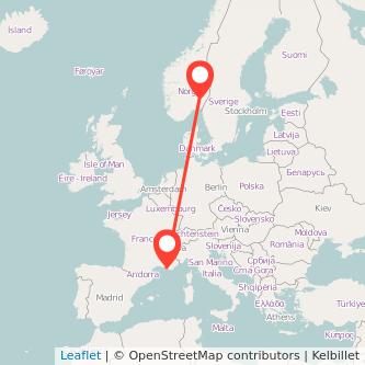 Marseille Oslo train map