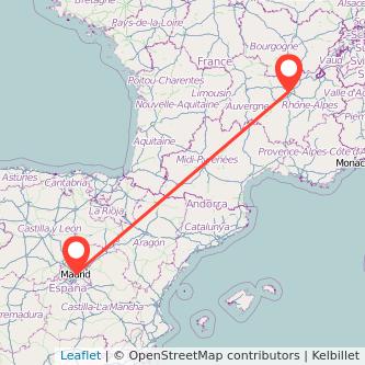 Mapa del viaje Lyon Madrid en bus