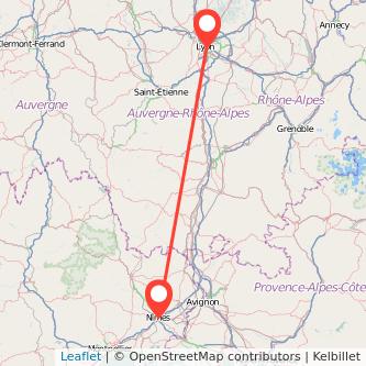 Mapa del viaje Lyon Nimes en tren