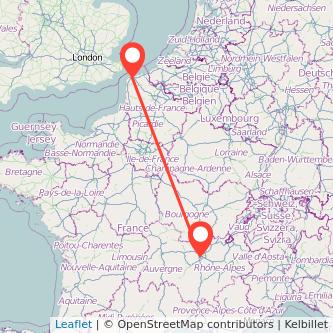 Lyon Calais train map