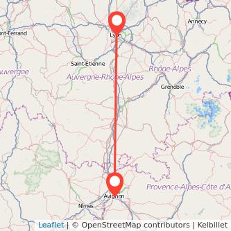 Mapa del viaje Lyon Avignon en tren