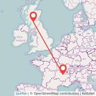 Lyon Glasgow train map