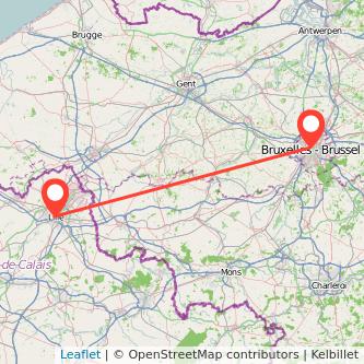 Mapa del viaje Lille Bruselas en bus