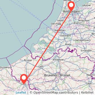 Mapa del viaje Lille Amsterdam en bus