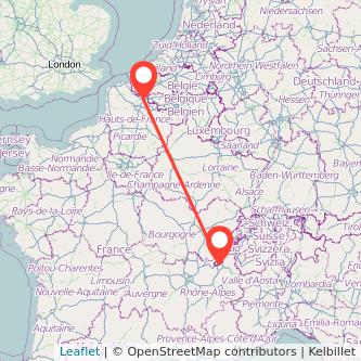 Mapa del viaje Lille Ginebra en tren