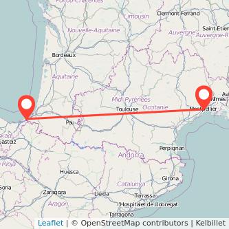 Mapa del viaje Hendaya Montpellier en tren