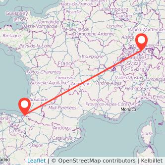 Mapa del viaje Hendaya Zúrich en tren