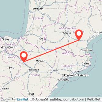 Mapa del viaje Carcasona Tudela en tren