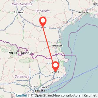 Mapa del viaje Carcasona Girona en tren