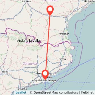Mapa del viaje Carcasona Barcelona en tren