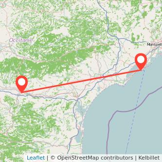 Mapa del viaje Carcasona Sète en tren