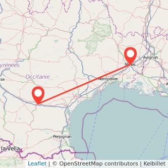Mapa del viaje Carcasona Nimes en tren