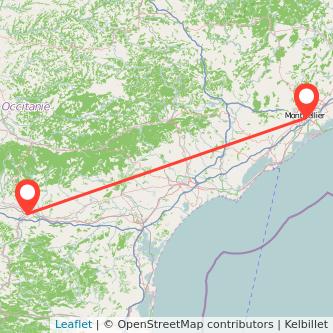 Mapa del viaje Carcasona Montpellier en tren