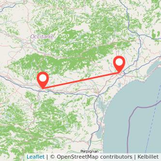 Mapa del viaje Carcasona Béziers en tren