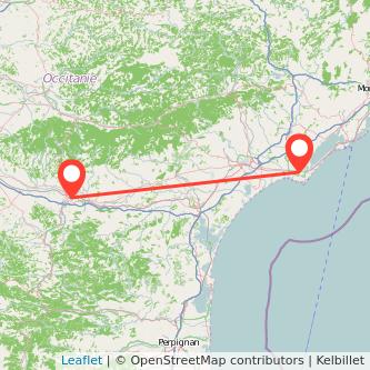 Mapa del viaje Carcasona Agde en tren