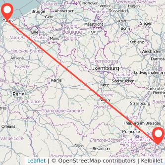 Calais Zurich train map