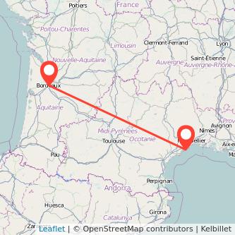 Mapa del viaje Burdeos Sète en tren