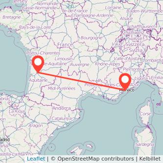 Mapa del viaje Burdeos Niza en bus