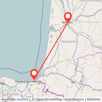 Mapa del viaje Burdeos Hendaya en tren