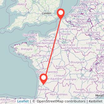 Bordeaux Calais train map