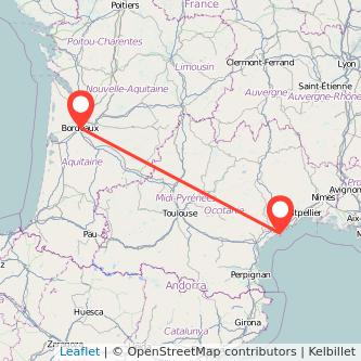 Mapa del viaje Burdeos Agde en tren