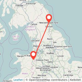 Wrexham Newcastle upon Tyne train map