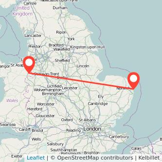 Wrexham Great Yarmouth train map