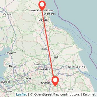 Worksop Newcastle upon Tyne train map