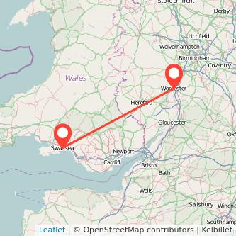 Worcester Swansea train map