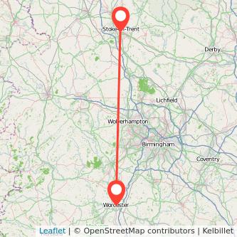 Worcester Stoke-on-Trent train map