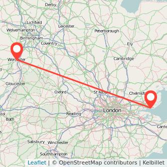 Worcester Southend-on-Sea bus map