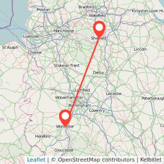 Worcester Sheffield train map