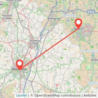 Worcester Redditch bus map