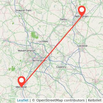 Worcester Nottingham train map