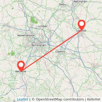 Worcester Leicester train map