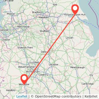 Worcester Hull train map