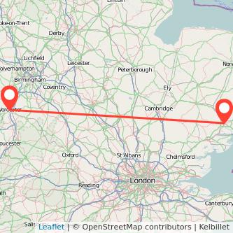 Worcester Ipswich bus map