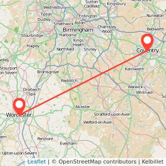 Worcester Coventry train map