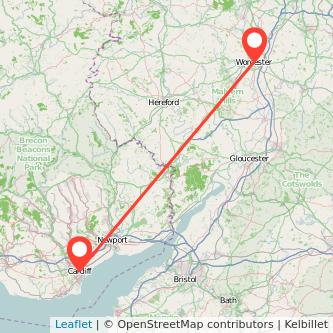 Worcester Cardiff train map